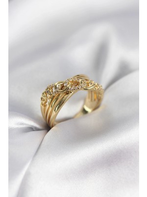 Shoplet Gold Renk Zirkon Taşlı Zincir Model Kadın Yüzük