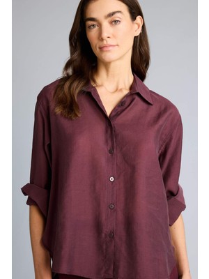 DeFacto Oversize Gömlek Yaka Modal Uzun Kollu Gömlek G9783AX26SP