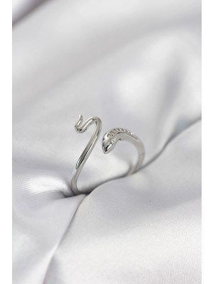 Shoplet Gümüş Renk Yılan Model Zirkon Taşlı Kadın Yüzük