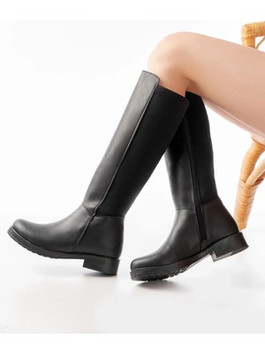 Uslucan Alışveriş 165-305 Siyah Arka Streç Fermuarlı Günlük Kadın Çizme