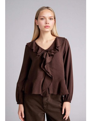 DeFacto Regular Fit V Yaka Modal Uzun Kollu Bluz G1971AX26SP