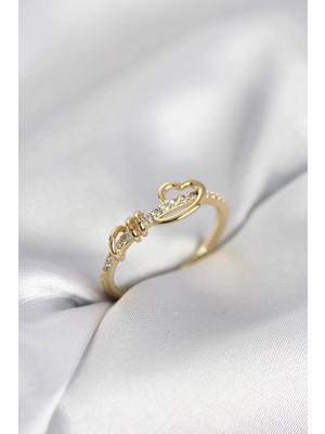 Shoplet Sarmal Kalp Model Zirkon Taşlı Gold Renk Kadın Yüzük