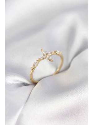 Shoplet Yıldız Model Zirkon Taşlı Gold Renk Kadın Yüzük