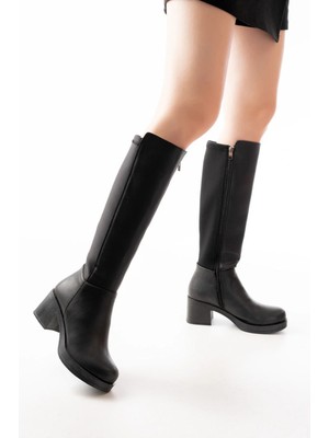 Uslucan Alışveriş 5109-3060 Siyah Topuklu Fermuarlı Günlük Kadın Çizme