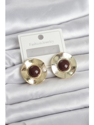 Shoplet Vintage Model Kahverengi Gold Renk Pirinç Kadın Küpe