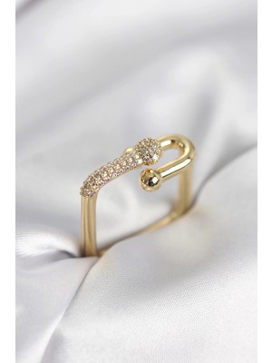 Shoplet Gold Renk Zirkon Taşlı Tifani Model Kare Kadın Yüzük