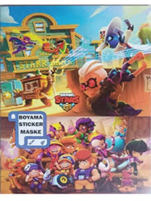 Brawl Stars Boyama Kitabı 12 Boyama Sayfası Maske ve Sticker Hediyeli