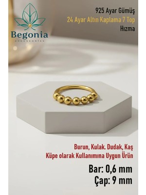 Begonia Accessories 925 Ayar Gümüş Altın Kaplama 7 Top Halka Hızma Küpe – Alerji Yapmaz, Unisex, Fake Deliksiz Kullanıma Uygun, Zarif & Şık Tasarım, Günlük ve Özel Gün Kombinleri