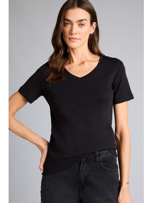 DeFacto %100 Pamuk V Yaka Basic Penye Tişört W9578AZ26SM