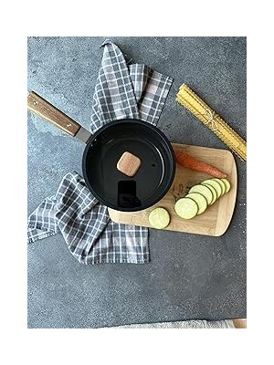 SHC4200 Neoflam Bien Black Indüksiyonlu 18 cm Sos Tenceresi Akasya Ağacı Sap ve Kulplu