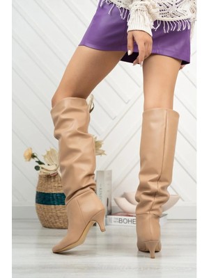 Uslucan Alışveriş SR-2001 Nut Körüklü Ince Topuklu Günlük Bayan Çizme