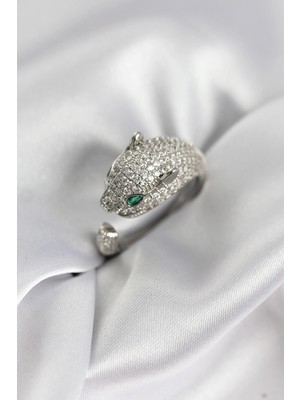 Shoplet Jaguar Model Gümüş Renk Zirkon Taşlı Kadın Yüzük