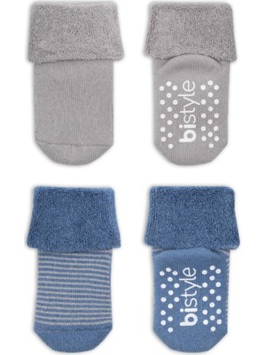 NW NessiWorld 2'li Çemberli Kaymaz Havlu Soket Çorap 10503 Indigo Gri