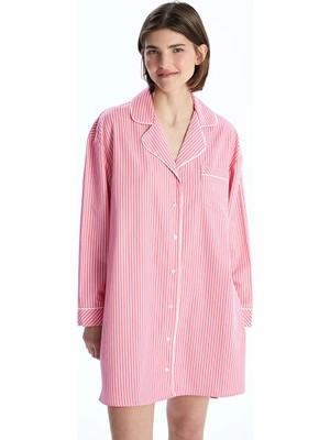 Lc Waikiki Yeni Sezon Gömlek Yaka Çizgili Kadın Gecelik