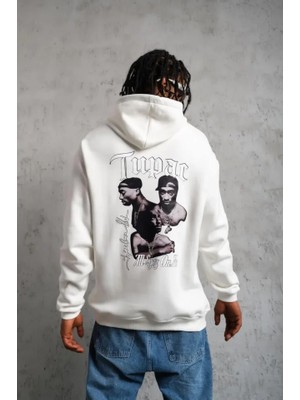 Etiler Collection Erkek Kol ve Etek Ribana Baskılı Kapüşonlu Sweat - Beyaz