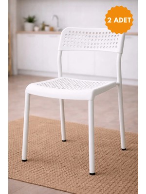 Flinder 2'li Mira Beyaz Sandalye Plastik Gövdeli Metal Ayaklı, Mutfak Sandalyesi, Çalışma, Bahçe, Yemek Oda
