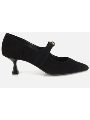 Hotiç 01AYH317950A100 KADIN Süet Deri Siyah Gold Toka Detaylı Ince Topuklu Stiletto