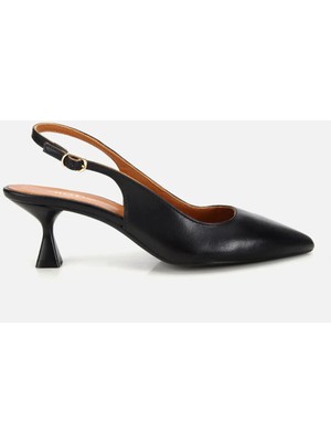 Hotiç Kadın Deri Siyah Arkası Açık Kısa Topuklu Ayakkabı