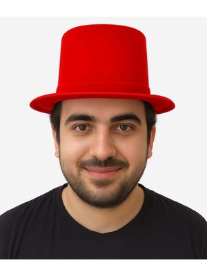 NW NessiWorld Kırmızı Renk Plastik Nubuk Kadife Kaplama Fötr Şapka 11 cm