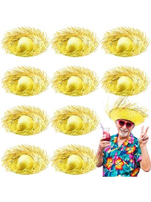 NW NessiWorld Tropikal Parti Sarı Hasır Hawaii Şapkası 13X36 cm