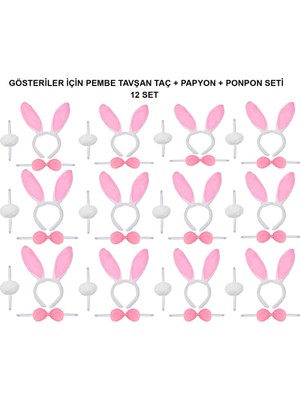 NW NessiWorld Pembe Tavşan Kostüm Seti – Taç, Papyon, Ponpon (12’li Paket)