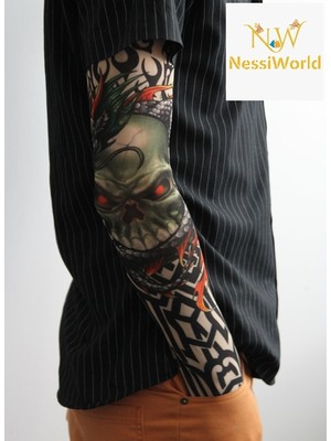 NW NessiWorld Giyilebilir Kol Dövmesi Çorap Dövme 3D Baskılı Kol Bacak Dövme 2 Adet Model 18