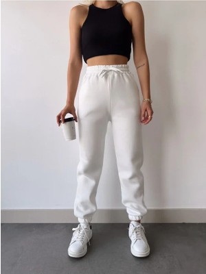 Uslucan Alışveriş Üç Iplik Basic Lastikli Eşofman Pantolon - Beyaz