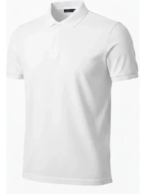 Uslucan Alışveriş Erkek Pike Kumaş Düğmeli Yaka Regular Fit Günlük Kısa Kol Tişört T-Shirt - Beyaz