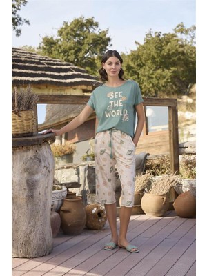 Aria's Closet Desenli ve Baskılı "see The World" Kapri Takımı