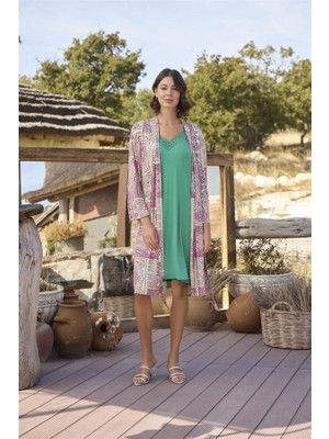 Aria's Closet Etnik Deseni ve Dantelli Sabahlık Takımı