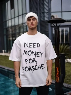 Uslucan Alışveriş Unisex Bisiklet Yaka Baskılı Oversize T-Shirt - Beyaz