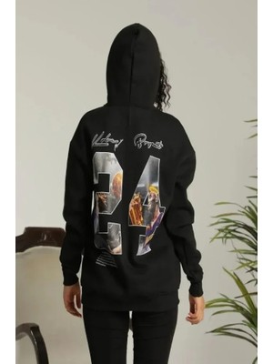Uslucan Alışveriş Baskılı Oversize Üç Iplik Kapüşonlu Sweatshirt - Siyah