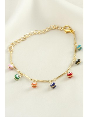 Zero Land Storozal Top Nazar Boncuk Mineli Bileklik-Renkli