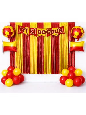 Lüks  Sarı Kırmızı Taraftar (Süper Set) Arkafonlu Konsepti Doğum Günü Parti Seti Süsü