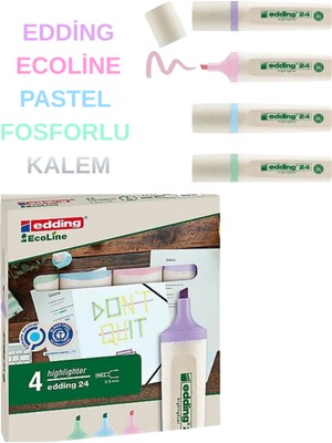 Edding 24 Ecoline Pastel Fosforlu Kalem 4’lü Set – Çevre Dostu ve Yumuşak Renkler