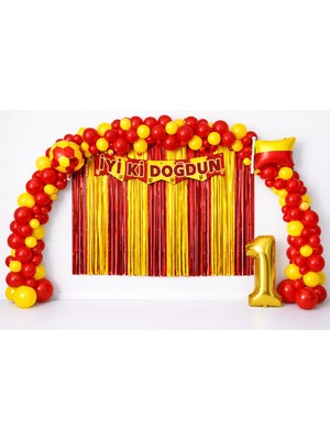 Bkmc 60 Balonlu Sarı Kırmızı Taraftar Deluxe Gold Yaş Balonlu  Arka Fonlu & Doğum Günü Balon Parti Seti