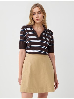 Jimmy Key Acı Kahve %100 Pamuk Kısa Kollu Gömlek Yaka Örme Tişört