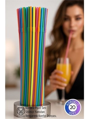 İlk El Grup Ieg™ Gökkuşağı Serisi: 20’li Esnek Körüklü Lüx Içecek Pipeti – 22 cm Premium Sunum S