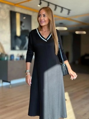 Uslucan Alışveriş Kadın Uzun Kollu V Yakalı Midi Çağla Yeşili Modal Elbise