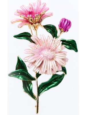 Jimmy Key Karışık Çiçek Figürlü Mine Detaylı Broş