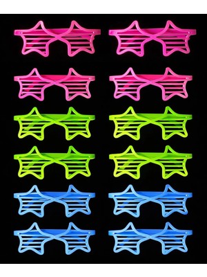Uslucan Alışveriş Retro Neon Fosforlu Yıldız Panjur Gözlük - 12 Adet