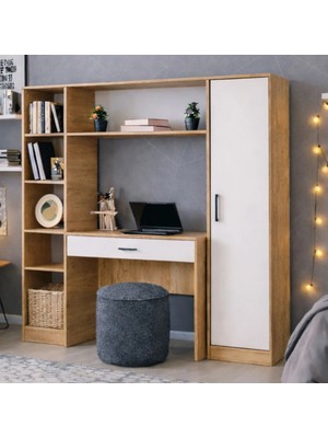 Setay Bilgisayar Masası, Hekta Kitaplıklı, Kapaklı Kitaplıklı Çalışma Masası - Ceviz