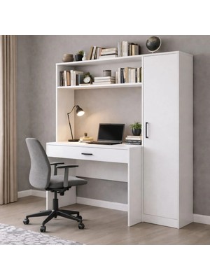Setay Bilgisayar Masası, Hekta Kapaklı Kitaplıklı Çalışma Masası - Beyaz