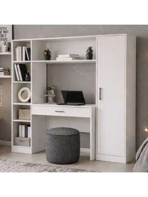 Setay Bilgisayar Masası, Hekta Kitaplıklı, Kapaklı Kitaplıklı Çalışma Masası - Beyaz