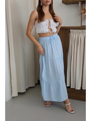 Zengezur Mall Storozal Müslin Kumaş Keten Uzun Etek Mvi Pt Mavi (Beden: Xl)