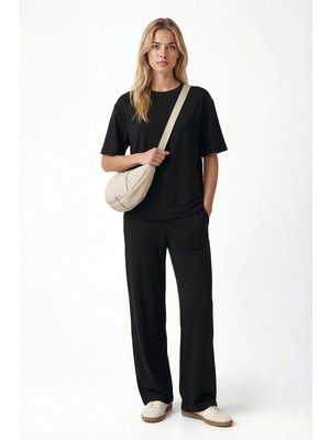 Ritnice Kadın Elix Modal Touch Bisiklet Yaka Bel Lastikli Cepli Siyah Alt Üst Takım