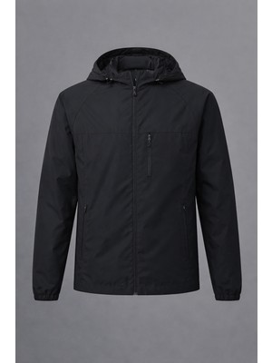 Damga Erkek Relax Fit Cepli Astarlı Siyah Yağmurluk