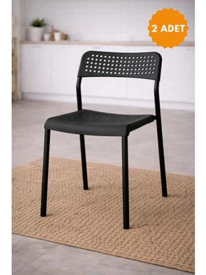 Flinder 2'li Mira Siyah Sandalye Plastik Gövdeli Metal Ayaklı, Mutfak Sandalyesi, Çalışma, Bahçe, Yemek Oda