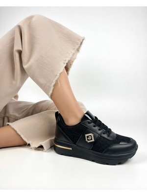 Nstil Kadın Dantel ve Gold Detaylı Kalın Taban Günlük Sneaker Ayakkabı 0873