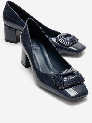 Luvi Velora Lacivert Baskılı Tokalı Kadın Topuklu Ayakkabı